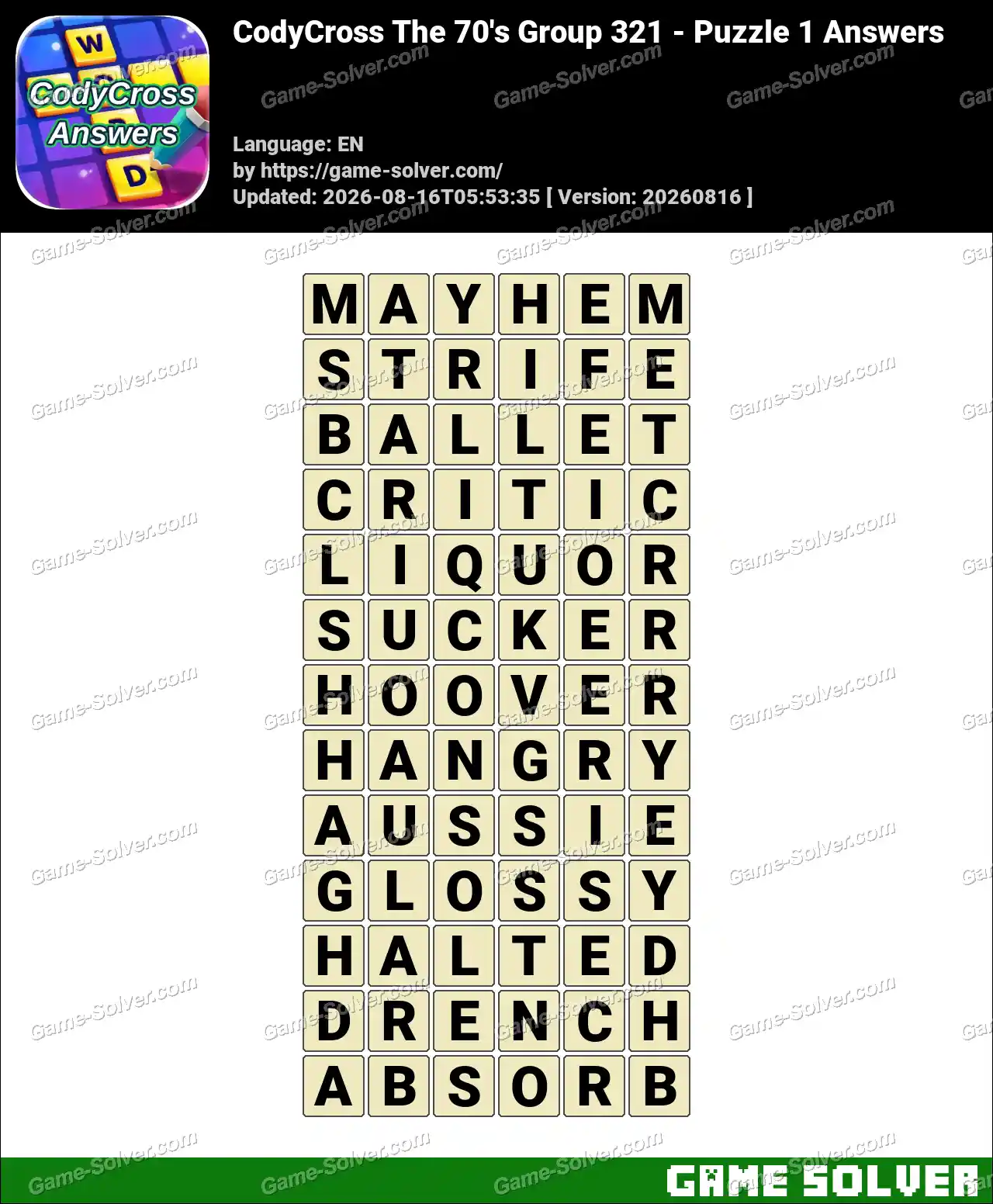 CodyCross The 70’s Group 321 – Puzzle 1 Answers